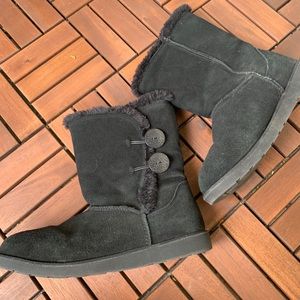 Black Furry Botton Boots